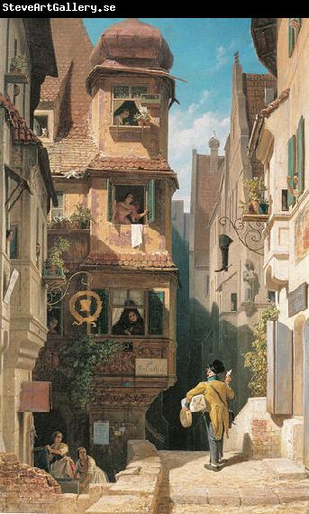 Carl Spitzweg Der Briefbote im Rosenthal